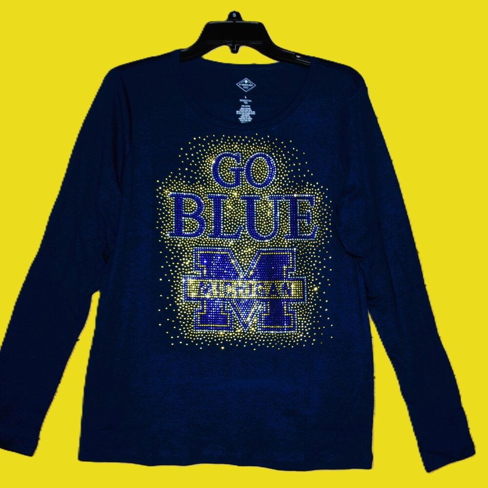 Michigan rhinestone bling long sleeved shirt XS S M L XL XXL 1X…